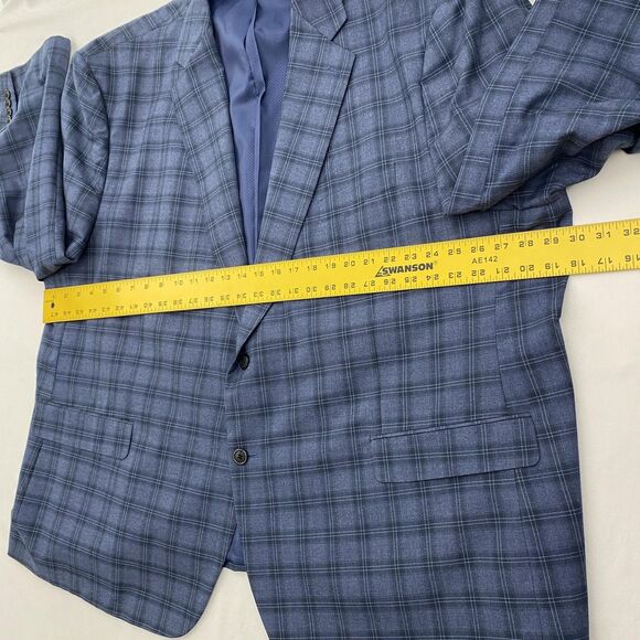 Oak Hill Blazer Sport Coat Mens 4XL 58/60R Blue Windowpane 2 Button Notch Lapel - Picture 12 of 16